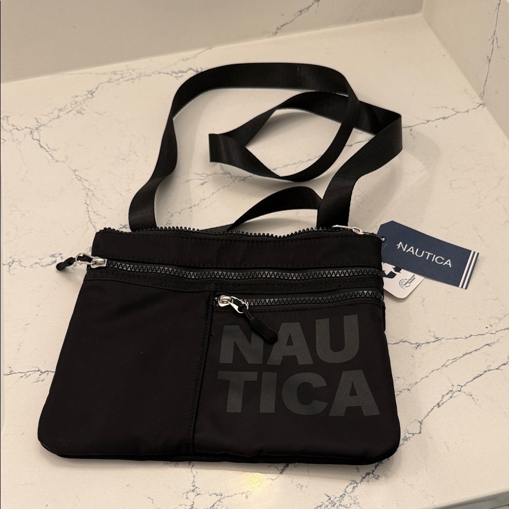 Nautica Black Crossbody Waterproof Belt Bag with Logo
